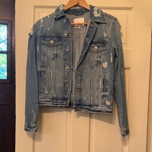 Zara Light Blue Distressed Denim Jacket